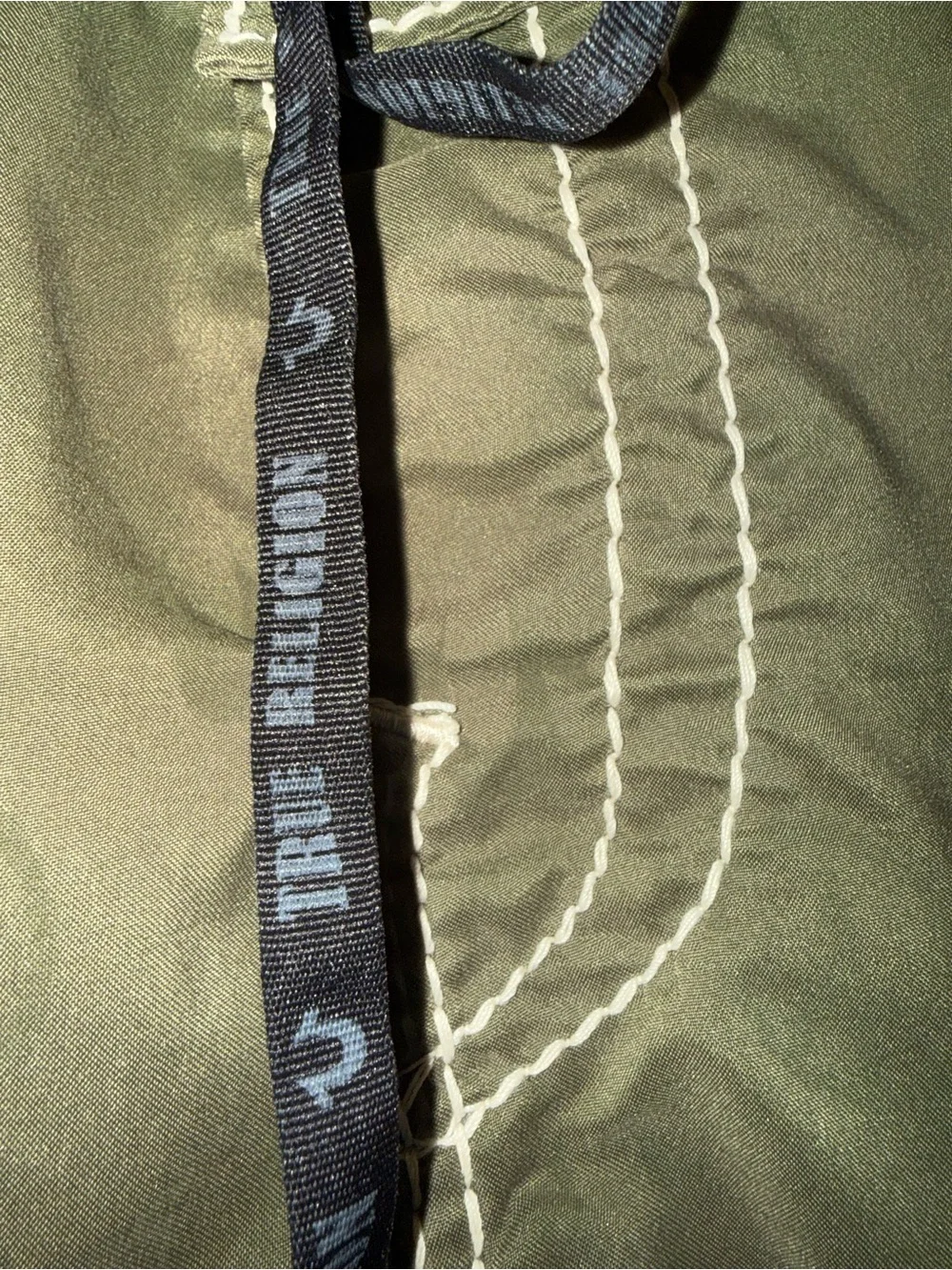 True Religion Olive Green Men's Swim Board Shorts with Contrast Stitching